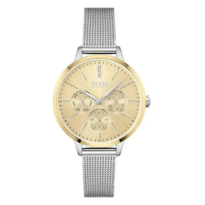 Hugo Boss 1502600 Symphony Gold Dial Silver Mesh Bracelet Watch for Women Hugo Boss