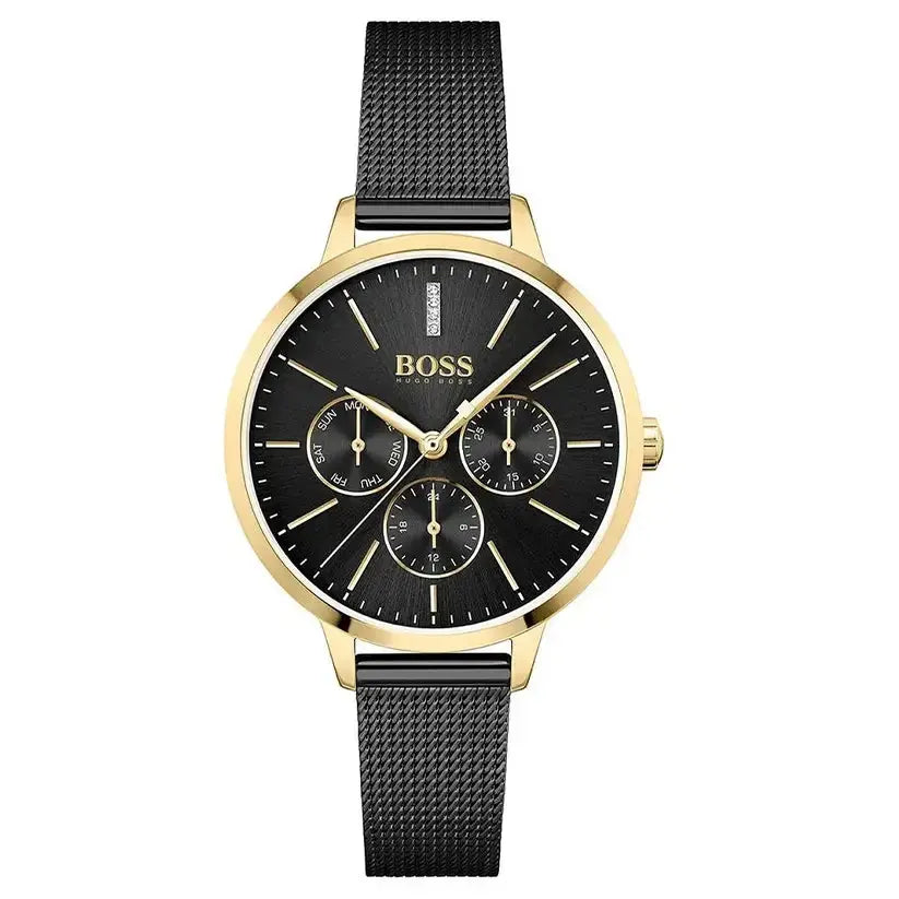 Hugo Boss 1502601 Symphony Black Dial Black Mesh Bracelet Watch for Women Hugo Boss