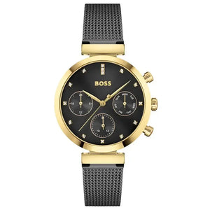 Hugo Boss 1502627 Flawless Black Dial Black Mesh Bracelet Watch for Women Hugo Boss