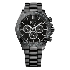 Hugo Boss 1512961 Ikon Chronograph Black Dial Black Steel Strap Watch for Men Hugo Boss