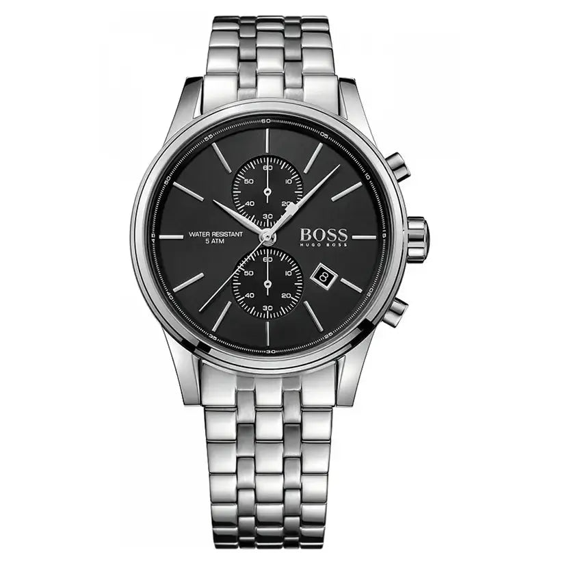 Hugo Boss 1513383 Jet Black Dial Silver Steel Strap Watch for Men Hugo Boss