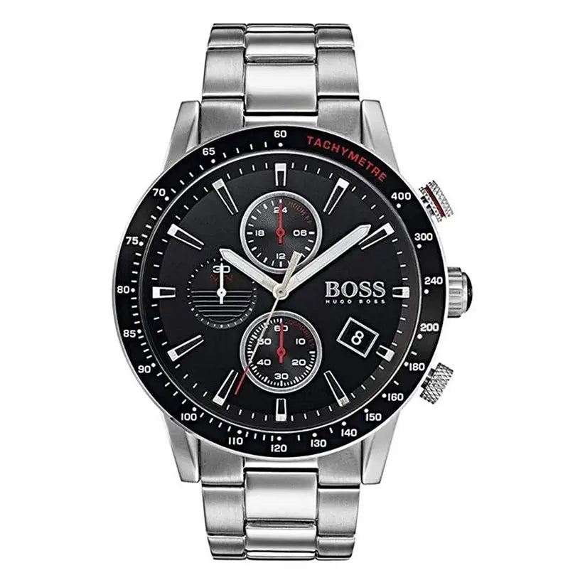 Hugo Boss 1513509 Rafale Chronograph Black Dial Silver Steel Strap Watch for Men Hugo Boss