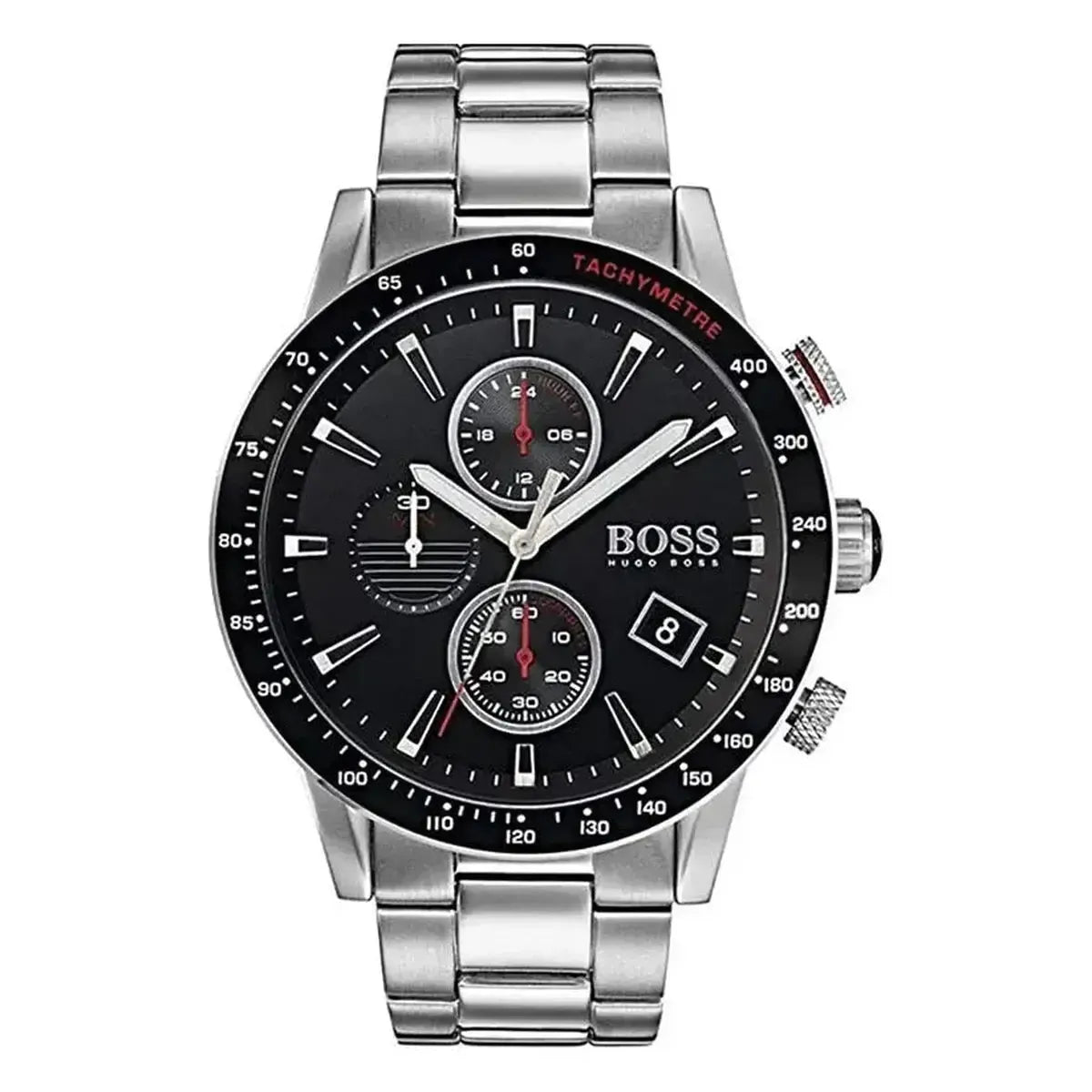 Hugo Boss 1513509 Rafale Chronograph Black Dial Silver Steel Strap Watch for Men Hugo Boss