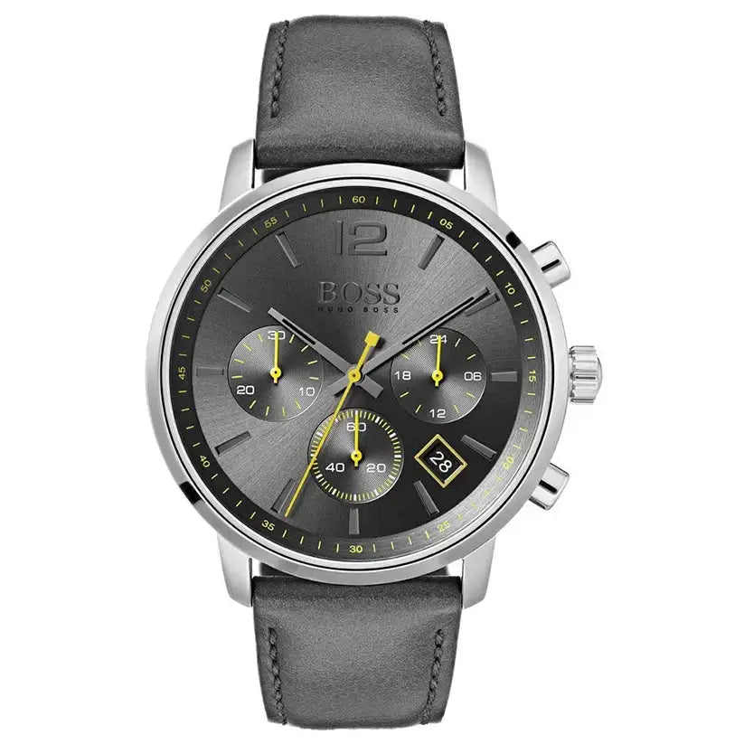 Hugo Boss 1513658 Attitude Grey Dial Grey Leather Strap Watch for Men Hugo Boss