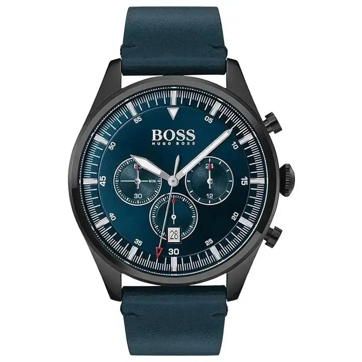 Hugo Boss 1513711 Pioneer Quartz Blue Dial Blue Leather Strap Watch For Men Hugo Boss