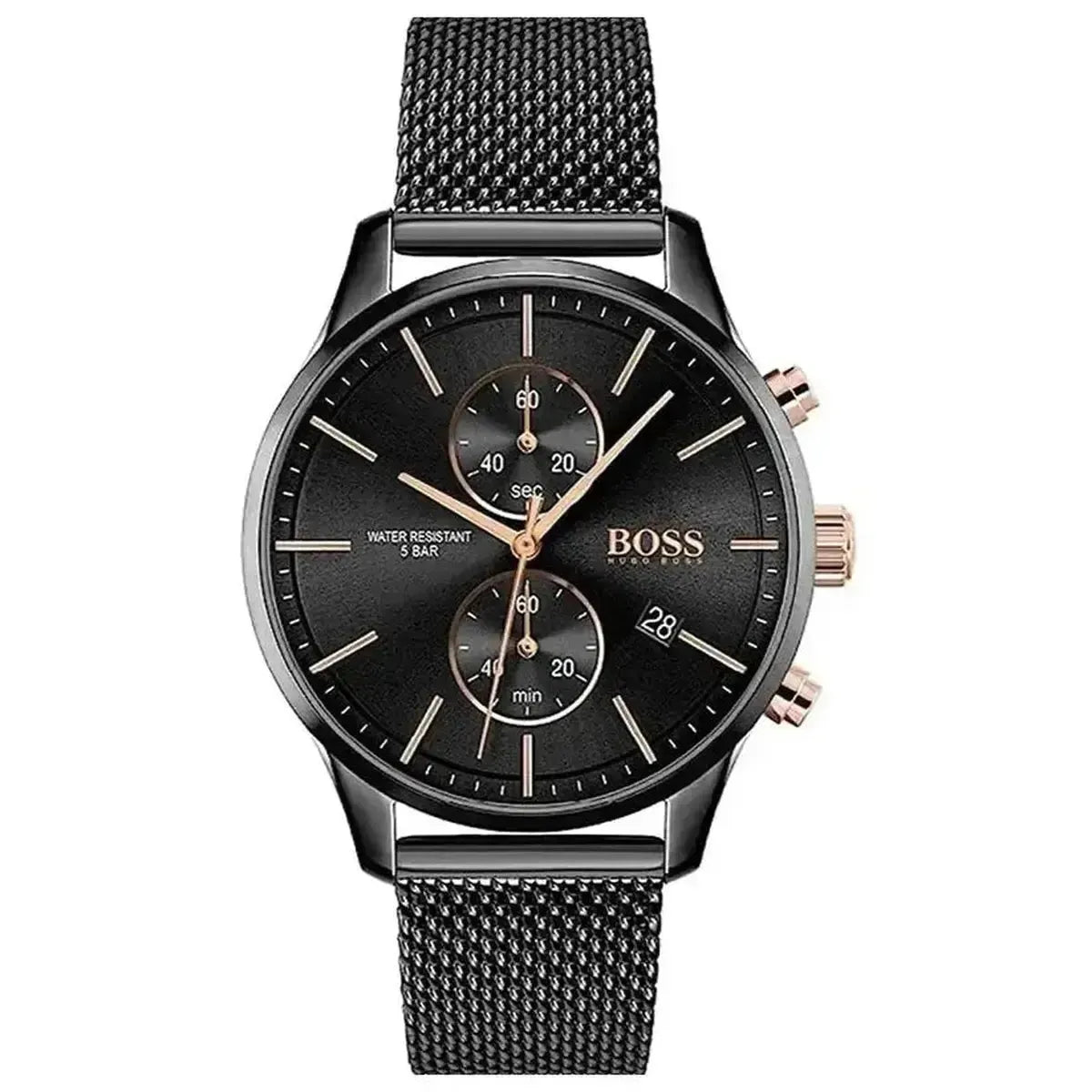 Hugo Boss 1513769 Associate Black Dial Black Mesh Bracelet Watch for Men Hugo Boss