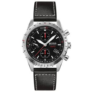 Hugo Boss 1513770 Aero Chronograph Black Dial Black Leather Strap Watch for Men Hugo Boss