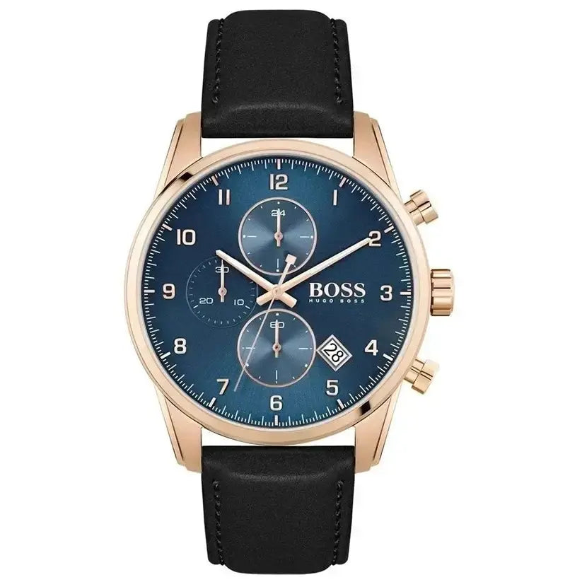 Hugo Boss 1513783 Skymaster Chronograph Blue Dial Black Leather Strap Watch for Men Hugo Boss
