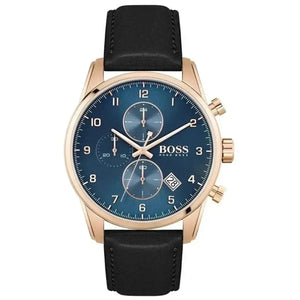 Hugo Boss 1513783 Skymaster Chronograph Blue Dial Black Leather Strap Watch for Men Hugo Boss