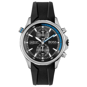 Hugo Boss 1513820 Globetrotter Black Dial Black Silicone Strap Watch for Men Hugo Boss