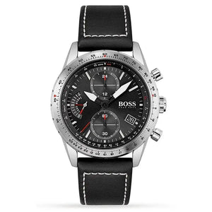 Hugo Boss 1513853 Pilot Edition Black Dial Black Leather Strap Watch for Men Hugo Boss
