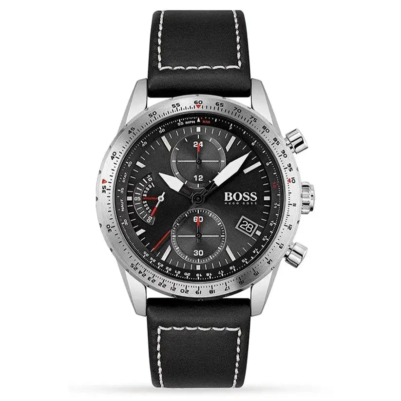 Hugo Boss 1513853 Pilot Edition Black Dial Black Leather Strap Watch for Men Hugo Boss