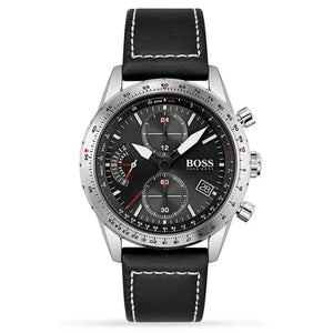 Hugo Boss 1513853 Pilot Edition Black Dial Black Leather Strap Watch for Men Hugo Boss