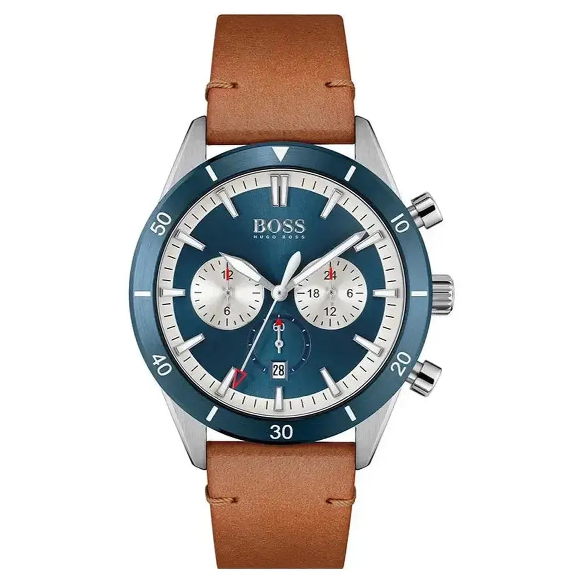 Hugo Boss 1513860 Santiago Blue Dial Brown Leather Strap Watch for Men Hugo Boss