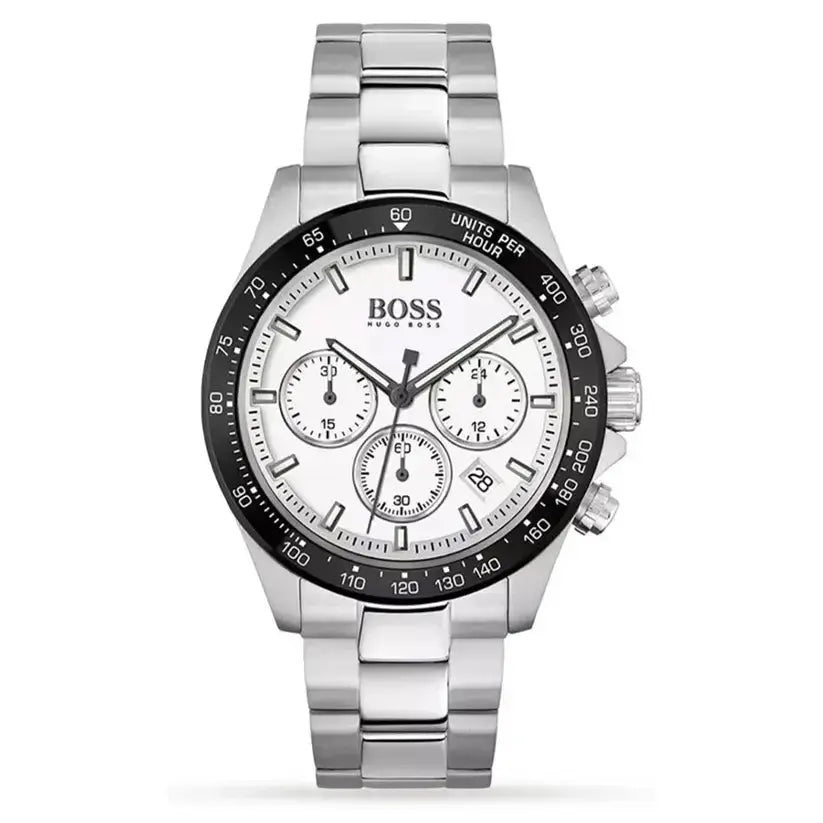 Hugo Boss 1513875 Hero Chronograph White Dial Silver Steel Strap Watch for Men Hugo Boss