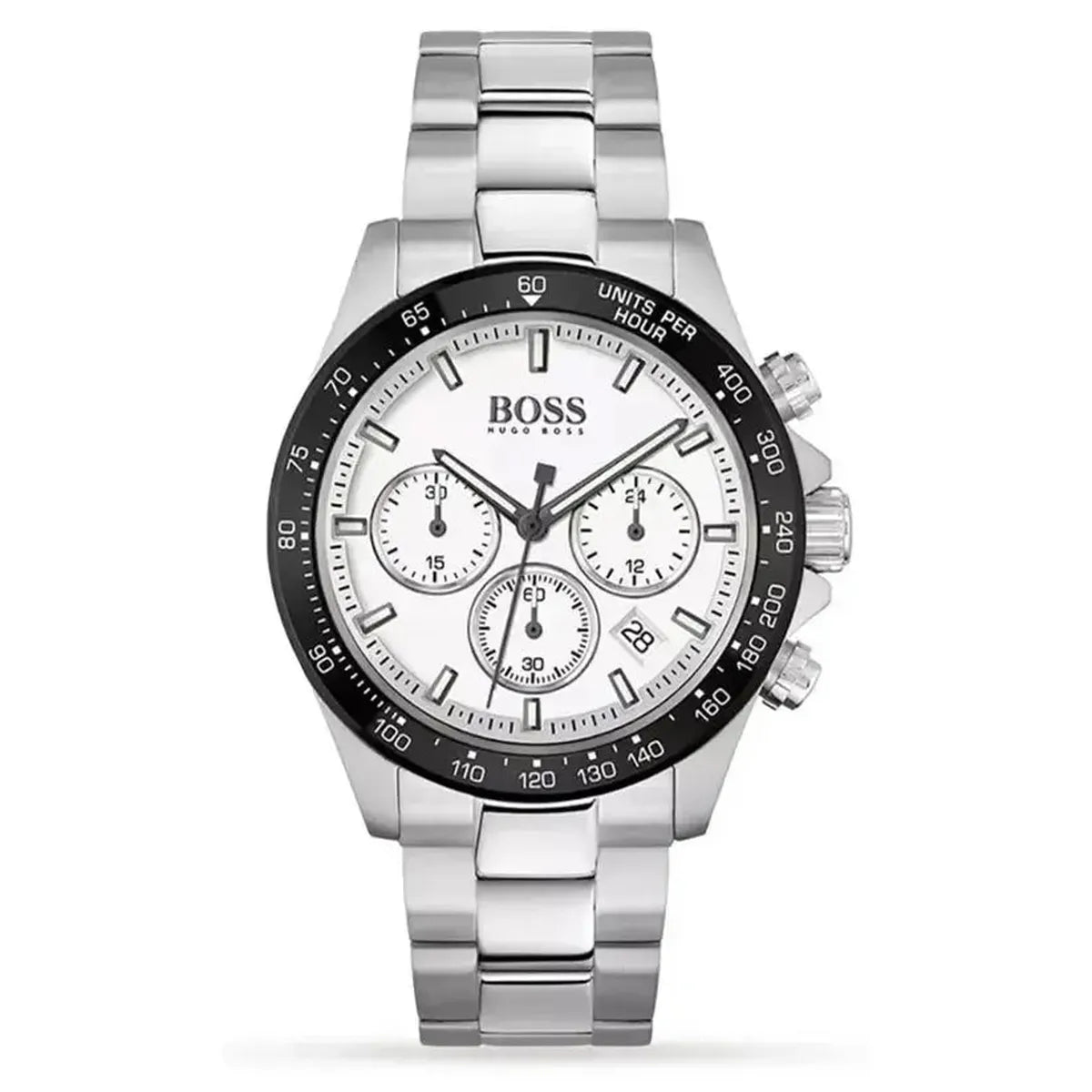 Hugo Boss 1513875 Hero Chronograph White Dial Silver Steel Strap Watch for Men Hugo Boss