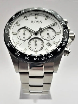 Hugo Boss 1513875 Hero Chronograph White Dial Silver Steel Strap Watch for Men Hugo Boss