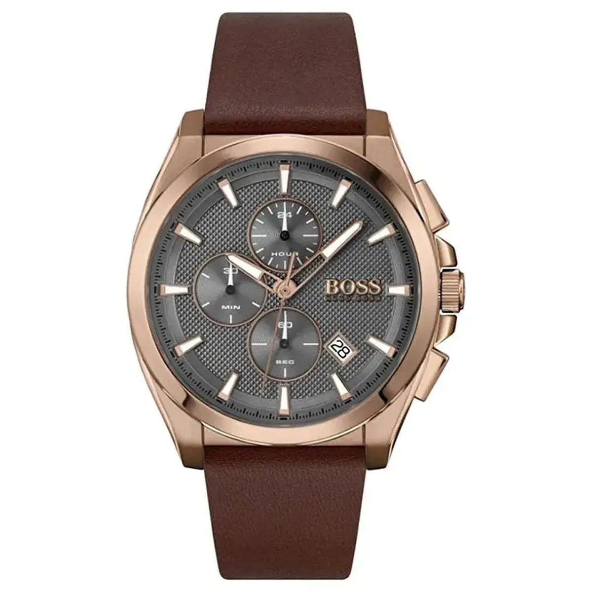 Hugo Boss 1513882 Grandmaster Grey Dial Brown Leather Strap Watch for Men Hugo Boss