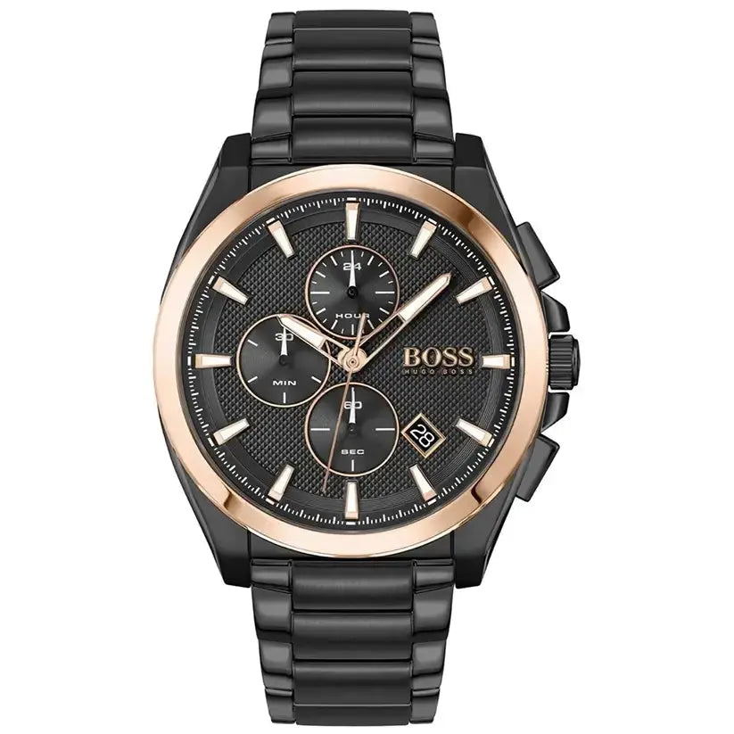 Hugo Boss 1513885 Grandmaster Black Dial Black Steel Strap Watch for Men Hugo Boss