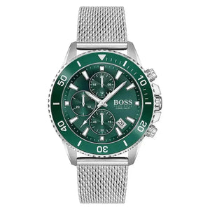 Hugo Boss 1513905 Admiral Green Dial Silver Mesh Bracelet Watch for Men Hugo Boss