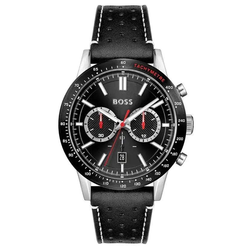 Hugo Boss 1513920 Allure Black Dial Black Leather Strap Watch for Men Hugo Boss