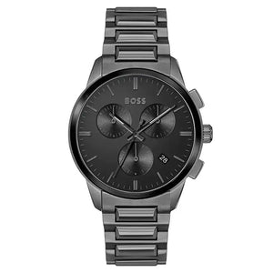 Hugo Boss 1513929 Dapper Chronograph Black Dial Black Steel Strap Watch For Men Hugo Boss