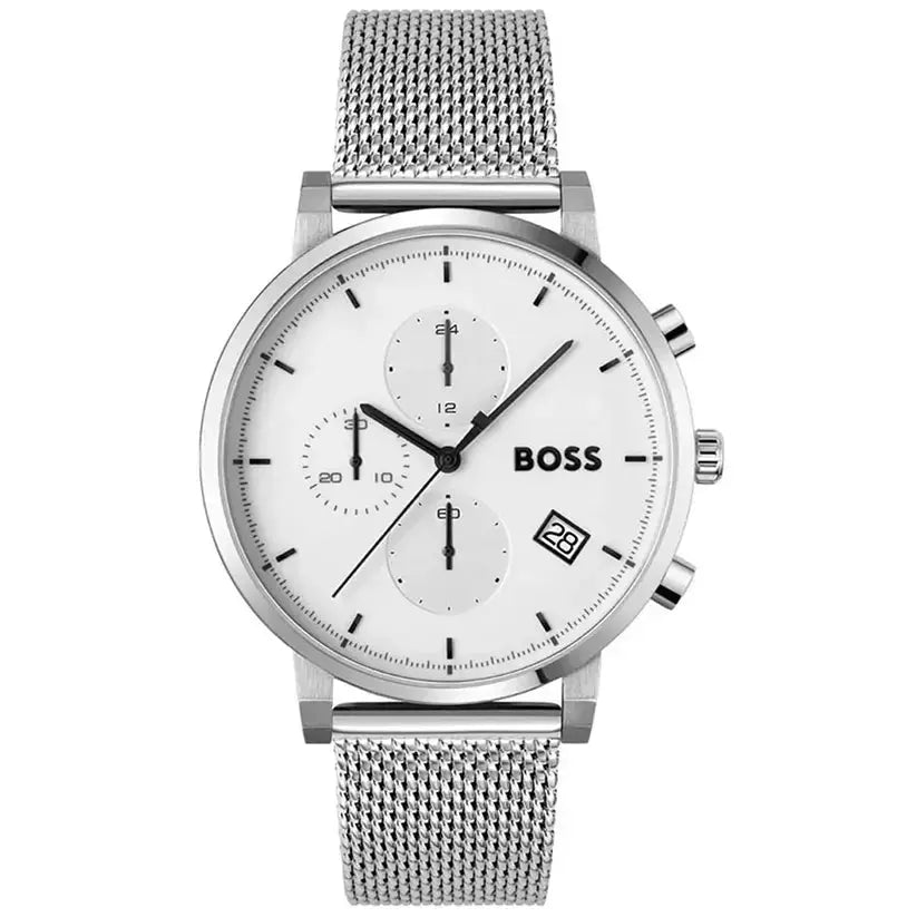 Hugo Boss 1513933 Skymaster White Dial Silver Mesh Bracelet Watch for Men Hugo Boss