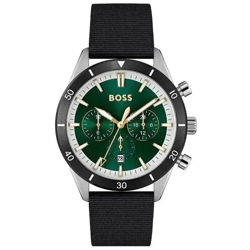 Hugo Boss 1513936 Santiago Green Dial Black Nylon Strap Watch for Men Hugo Boss
