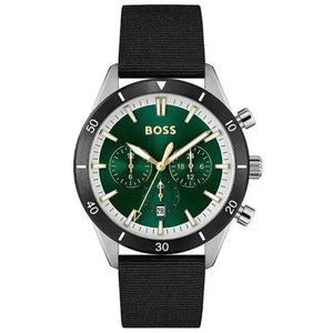 Hugo Boss 1513936 Santiago Green Dial Black Nylon Strap Watch for Men Hugo Boss