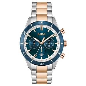 Hugo Boss 1513937 Santiago Blue Dial Two Tone Steel Strap Watch for Men Hugo Boss