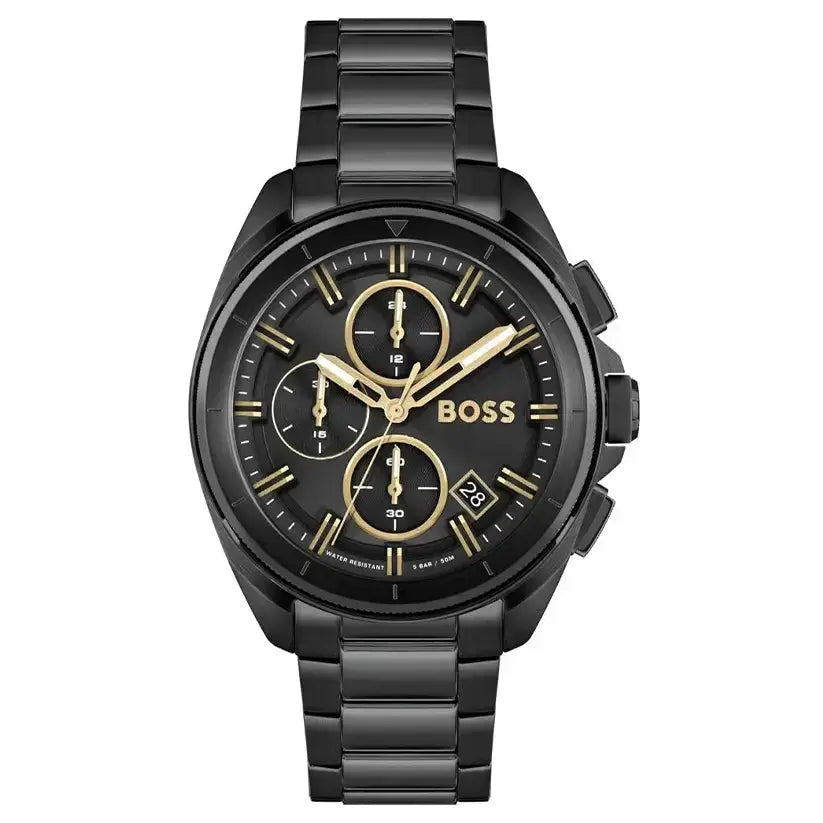 Hugo Boss 1513950 Volane Black Dial Black Steel Strap Watch for Men Hugo Boss