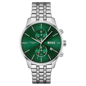 Hugo Boss 1513975 Associate Green Dial Silver Steel Strap Watch for Men Hugo Boss