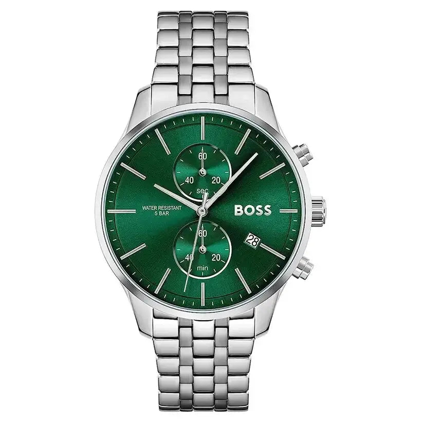 Hugo Boss 1513975 Associate Green Dial Silver Steel Strap Watch for Men Hugo Boss