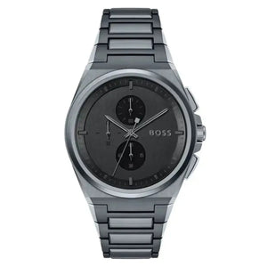 Hugo Boss 1513996 Steer Chronograph Quartz Grey Dial Grey Steel Strap Watch For Men Hugo Boss