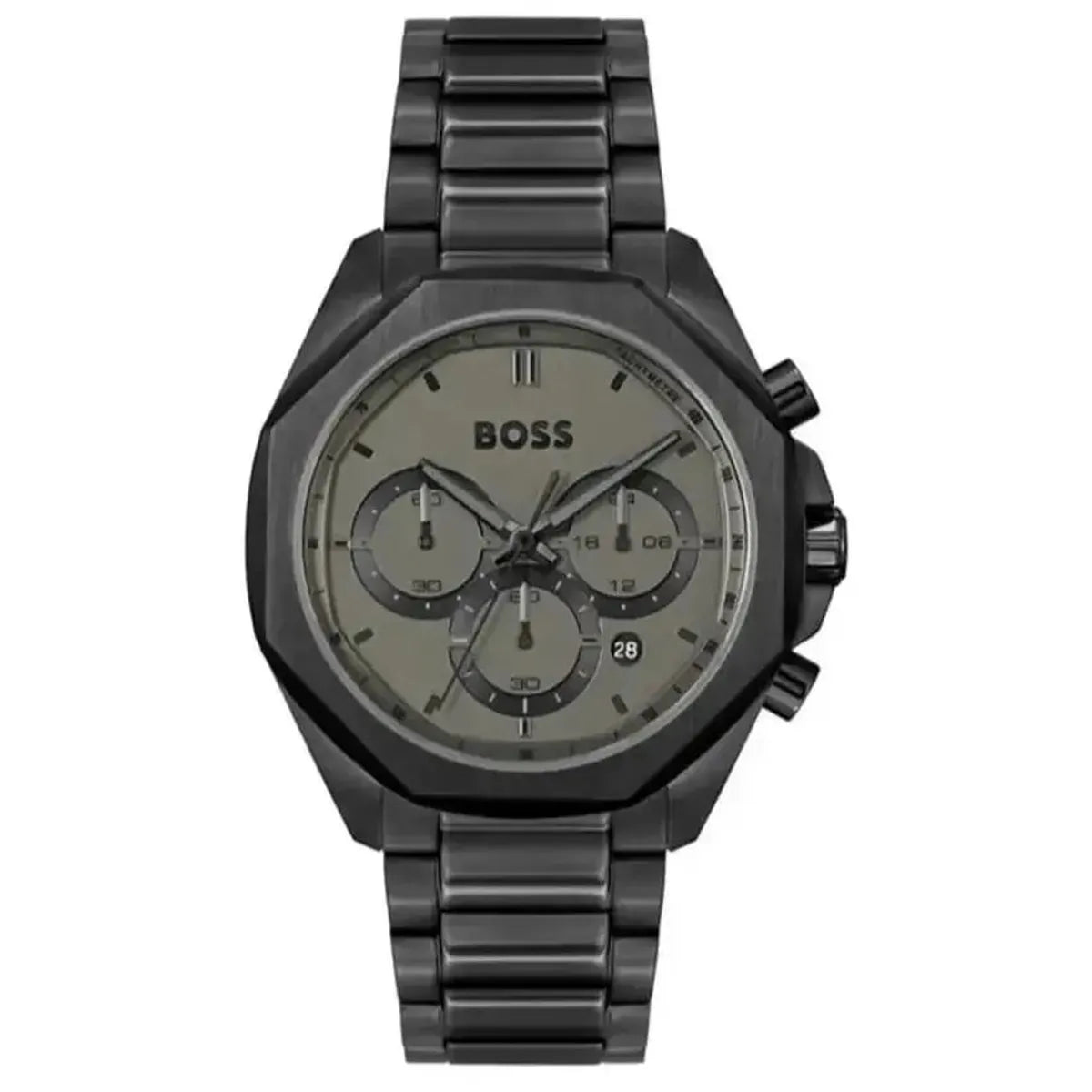 Hugo Boss 1514016 Cloud Chronograph Black Dial Black Steel Strap Watch For Men Hugo Boss