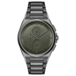 Hugo Boss 1514045 Steer Chronograph Grey Dial Grey Steel Strap Watch For Men Hugo Boss