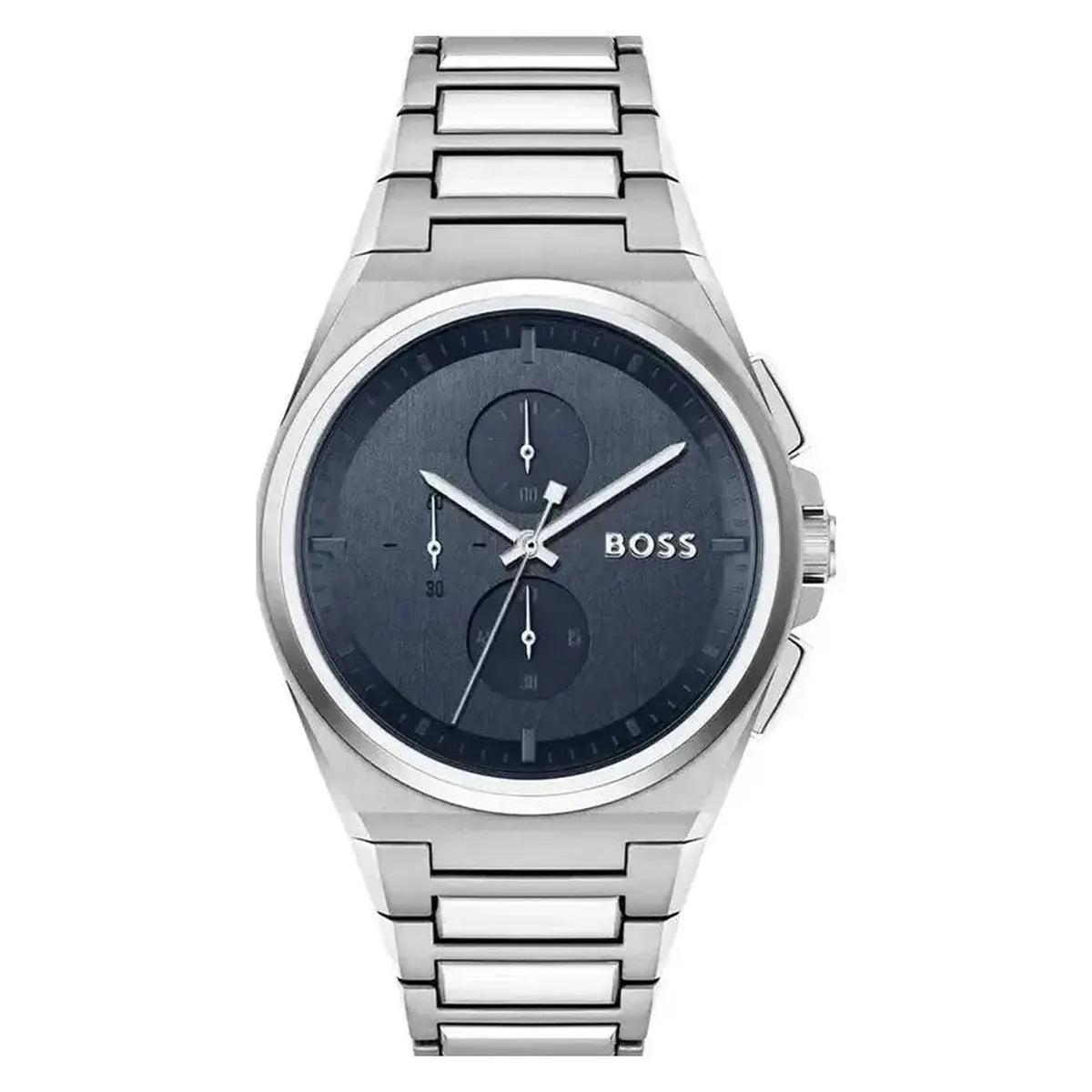 Hugo Boss 1514048 Steer Chronograph Blue Dial Silver Steel Strap Watch For Men Hugo Boss