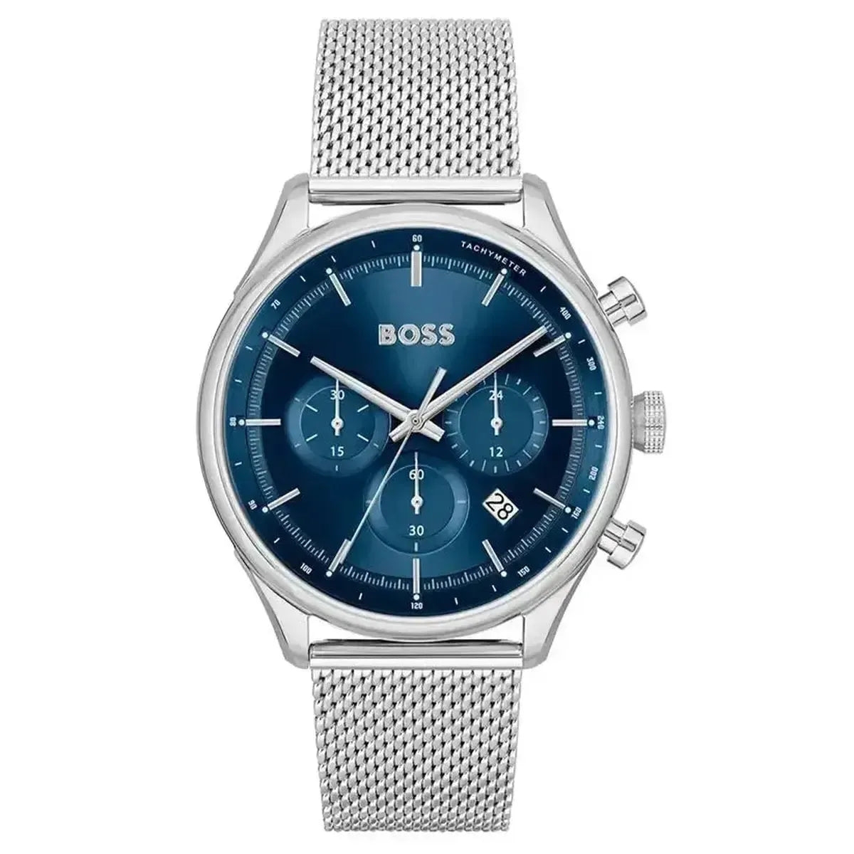 Hugo Boss 1514052 Gregor Chronograph Blue Dial Silver Mesh Bracelet Watch For Men Hugo Boss