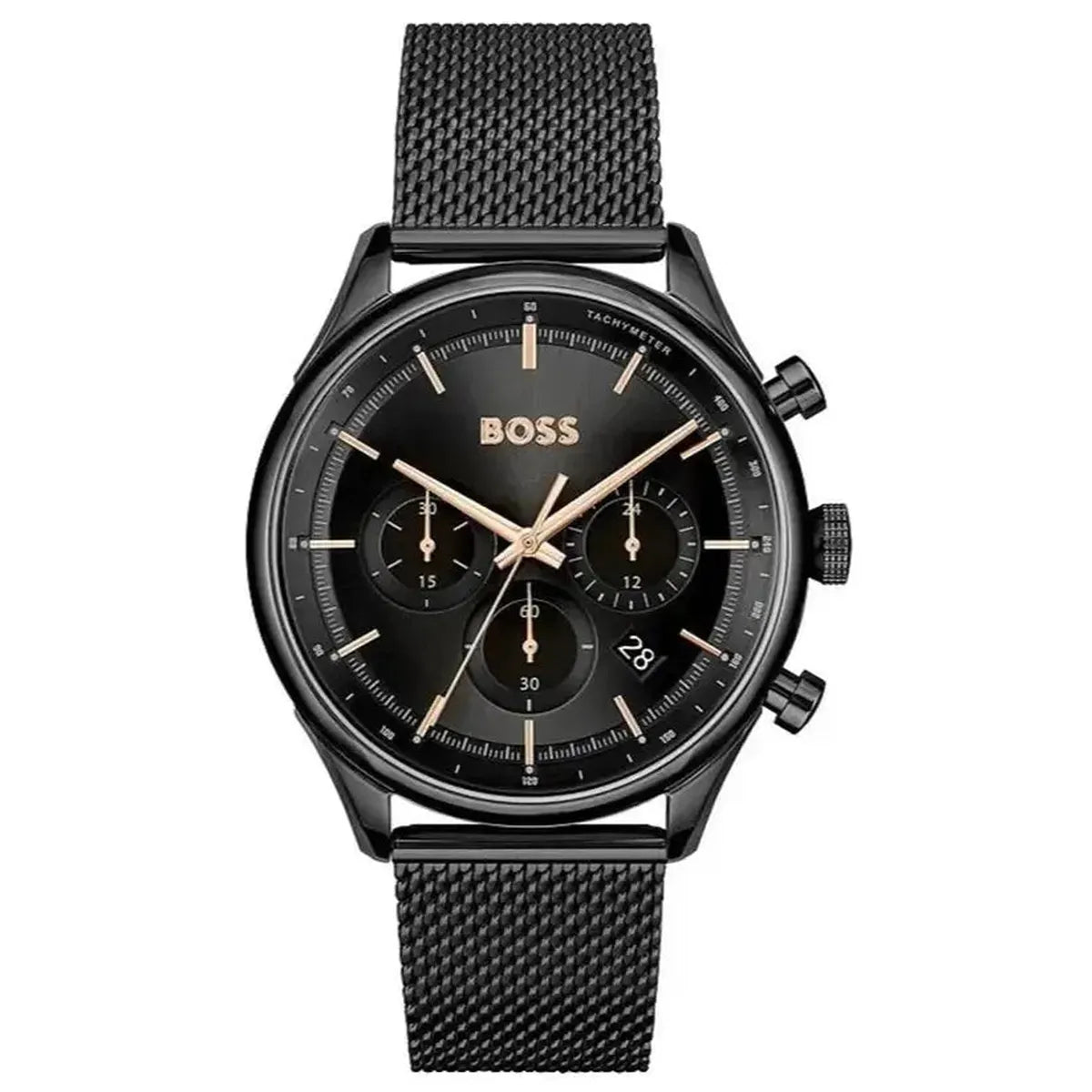 Hugo Boss 1514065 Gregor Chronograph Black Dial Black Mesh Bracelet Watch For Men Hugo Boss