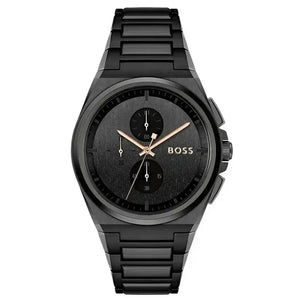 Hugo Boss 1514068 Steer Analog Black Dial Black Steel Strap Watch For Men Hugo Boss