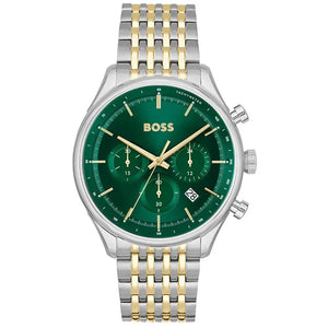 Hugo Boss 1514081 Gregor Chronograph Green Dial Two Tone Steel Strap Watch For Men Hugo Boss