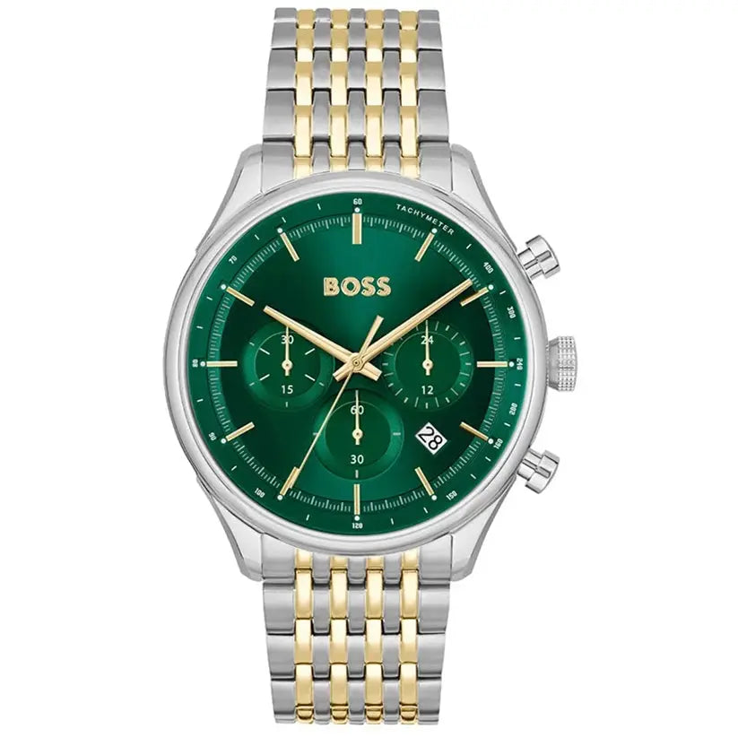 Hugo Boss 1514081 Gregor Chronograph Green Dial Two Tone Steel Strap Watch For Men Hugo Boss