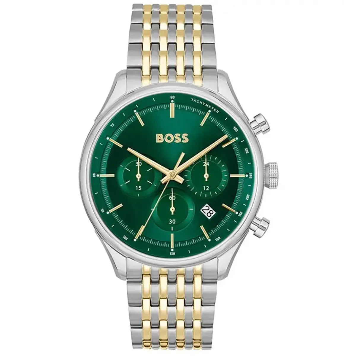 Hugo Boss 1514081 Gregor Chronograph Green Dial Two Tone Steel Strap Watch For Men Hugo Boss