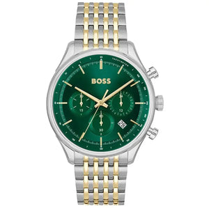 Hugo Boss 1514081 Gregor Chronograph Green Dial Two Tone Steel Strap Watch For Men Hugo Boss