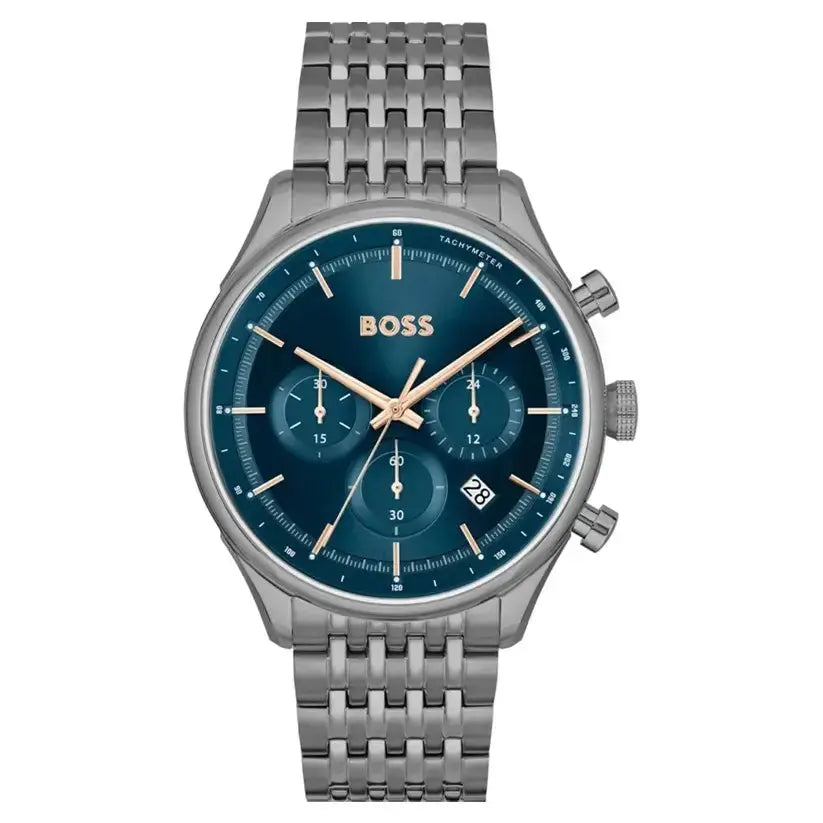 Hugo Boss 1514083 Gregor Chronograph Blue Dial Grey Steel Strap Watch For Men Hugo Boss