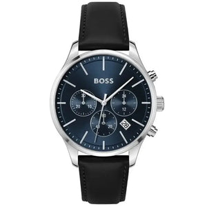 Hugo Boss 1514156 Avery Black Leather Belt Blue Dial Chronograph Men's Watch Hugo Boss