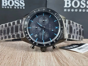 Hugo Boss 1513675 Trophy Black Dial Black Steel Strap Watch for Men Hugo Boss