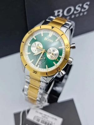 Hugo Boss 1513872 Santiago Green Dial Two Tone Steel Strap Watch for Men Hugo Boss