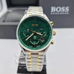 Hugo Boss 1513878 Champion Chronograph Green Dial Two Tone Steel Strap Watch for Men Hugo Boss