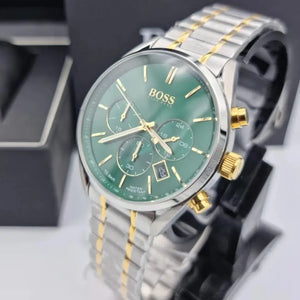 Hugo Boss 1513878 Champion Chronograph Green Dial Two Tone Steel Strap Watch for Men Hugo Boss
